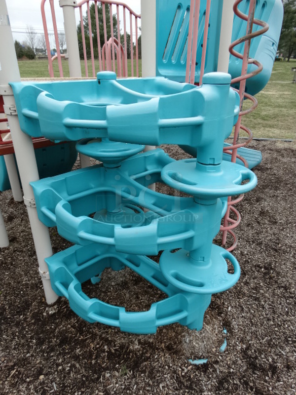 Gray, Blue and Orange Metal Playground Unit w/ Spiral Slide and 5 Various Climbing Entrances. BUYER MUST REMOVE. Item Is Located In Coatesville, PA - Winner Will Have Up To 2 Weeks To Remove. Address Will Be Given To the Winning Bidder After They Provide a Certificate of Insurance - Image 11 of 12