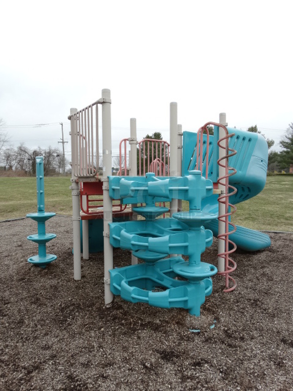 Gray, Blue and Orange Metal Playground Unit w/ Spiral Slide and 5 Various Climbing Entrances. BUYER MUST REMOVE. Item Is Located In Coatesville, PA - Winner Will Have Up To 2 Weeks To Remove. Address Will Be Given To the Winning Bidder After They Provide a Certificate of Insurance - Image 12 of 12