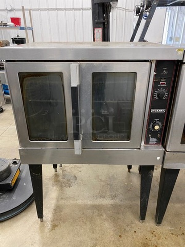 GORGEOUS! Hobart Stainless Steel Commercial Gas Powered Full Size Convection Oven w/ View Through Doors, Metal Oven Racks and Thermostatic Controls on Metal Legs. 40x32x58