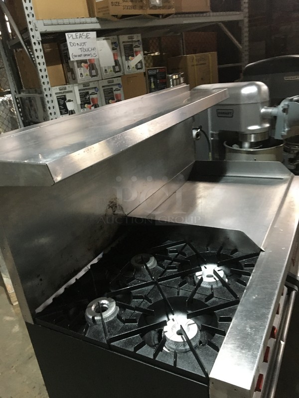 FABULOUS! Vulcan Commercial Natural Gas Powered 4 Burner Stove! With Right Side Flat Griddle! With Backsplash & Overhead Salamander Shelf! With 2 Full Size Oven Underneath! All Stainless Steel! On Legs! - Image 7 of 12