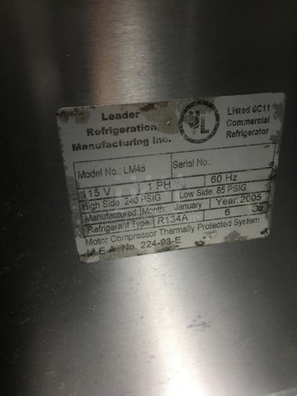 Leader Refrigerated Mega Top Sandwich Prep Table With Sneeze Guard! Model LM48! 115V 1 Phase! On Legs! - Image 8 of 11