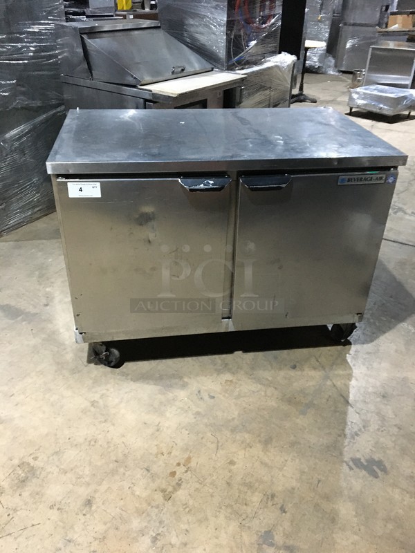 Beverage Air Commercial Refrigerated 2 Door Undercounter Cooler! With Poly Coated Racks! All Stainless Steel! Model WTR48A Serial 10901550! 115V 1Phase! On Commercial Casters!