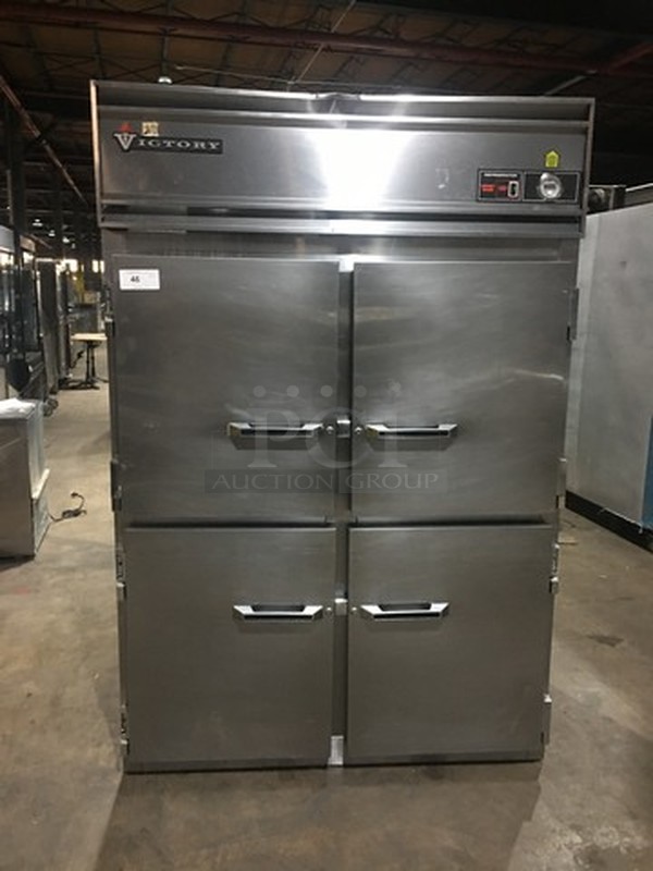 Victory 4 Door Reach In Cooler! With Built In Pan Rack Shelves! Model RS2DS7HDR22 Serial R9433V429! On Legs! 