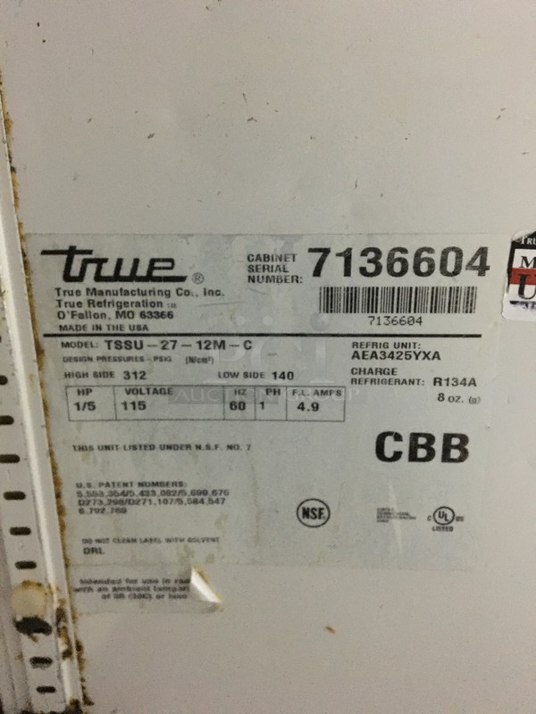 True Commercial Refrigerated Sandwich Prep Table! With Underneath Storage Space! With Commercial Cutting Board! Model TSSU2712MC Serial 7136604! 115V 1Phase! On Commercial Casters! - Image 9 of 10