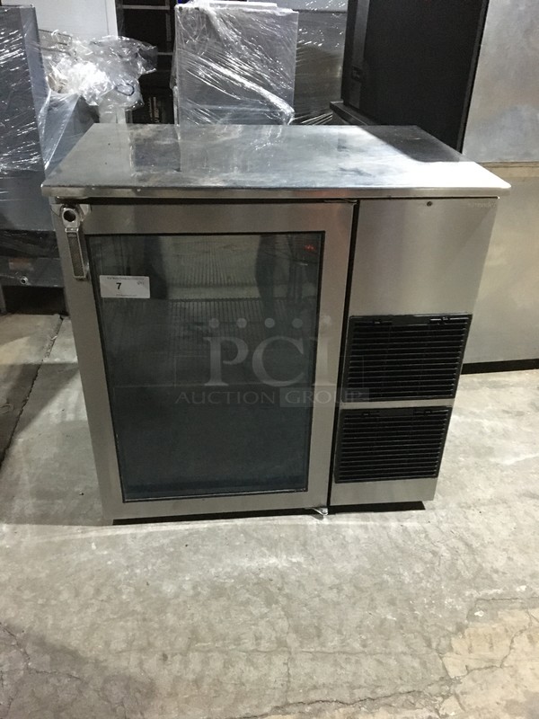Glastender Commercial Single Door Refrigerated Bar Back Merchandiser! With Poly Coated Rack! Model BB36R1XSR Serial 134140480N! 115V 1Phase!