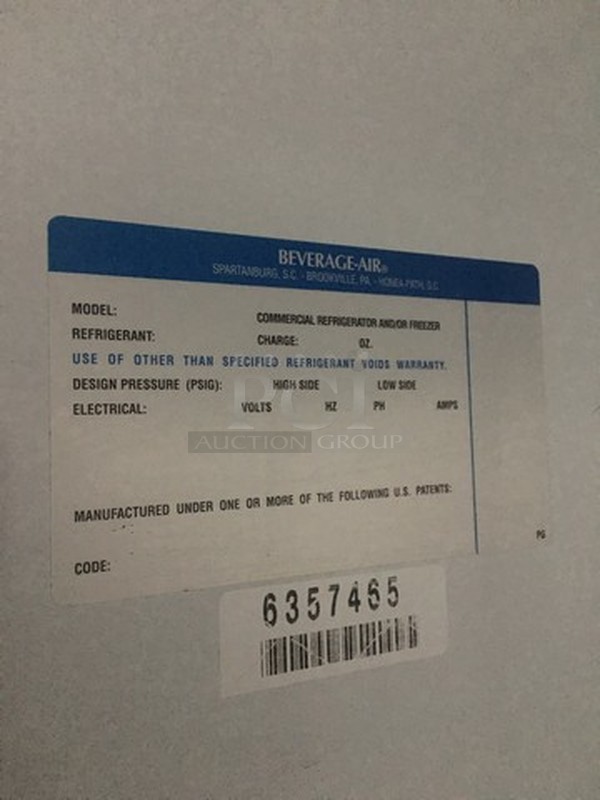 Beverage Air One Glass Door Reach In Cooler Merchandiser! Serial 6357465! 115V 1 Phase!  - Image 8 of 9