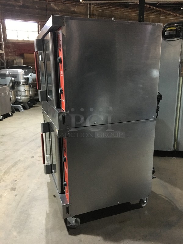 WOW! Vulcan Commercial Natural Gas Powered Double Deck Convection Oven! With View Through Doors! All Stainless Steel! Model VC6GDSEFCAM Serial 481588923! On Commercial Casters! 2 X Your Bid! Makes One Unit! - Image 2 of 10