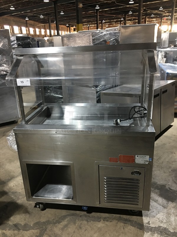 Colorpoint Commercial Refrigerated Cold Pan! With Sneeze Guard! With Storage Space Underneath! All Stainless Steel! 120V 1Phase! On Commercial Casters!