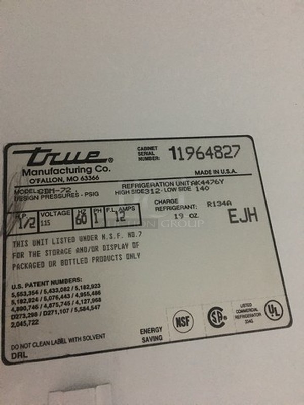 Nice! True 3 Door Reach In Cooler Merchandiser! Model GDM72 Serial 11964827! 115V 1Phase!  - Image 7 of 8