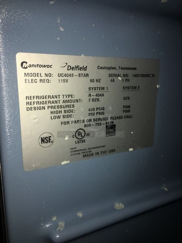 Delfield 2 Door Refrigerated Lowboy/Worktop Cooler! All S.S.! Model UC4048STAR Serial 1402152000723! 115V 1 Phase! On Casters!  - Image 8 of 9