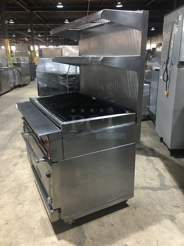 Nice! Vulcan Heavy Duty Natural Gas Powered Char Grill Broiler With Full Size Oven Underneath! With Raised Back Splash With Double Shelf! On Commercial Casters!   - Image 4 of 12
