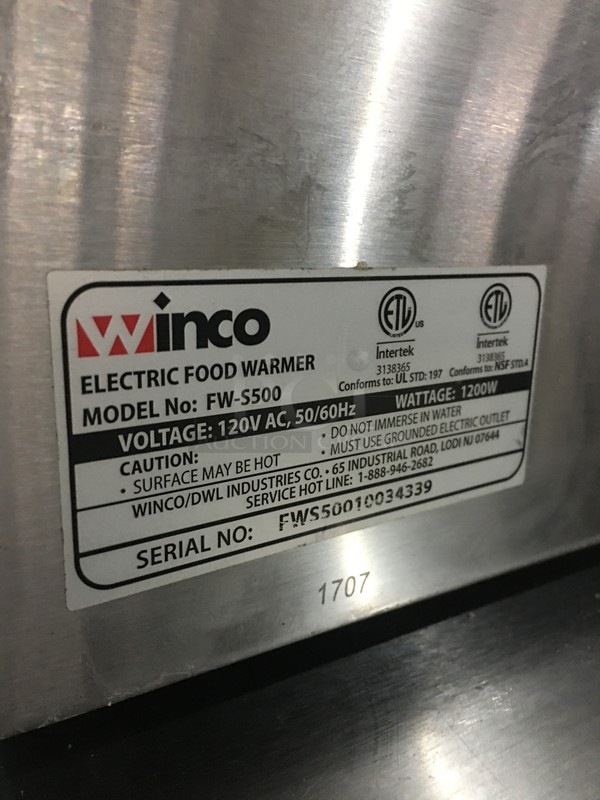 Winco Commercial Countertop Food Warmer! All Stainless Steel! Model FWS500 Serial FWS50010034339! 120V! - Image 5 of 8