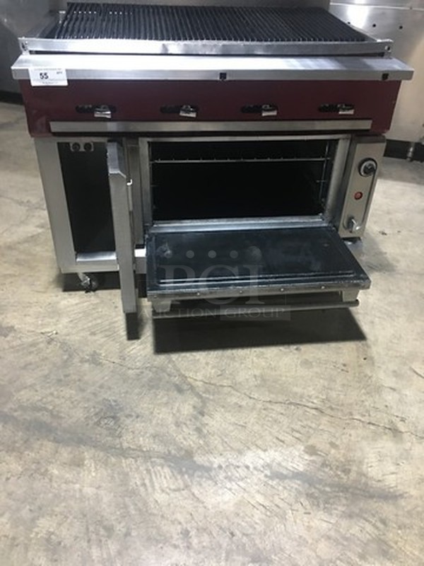 Nice! Vulcan Heavy Duty Natural Gas Powered Char Grill Broiler With Full Size Oven Underneath! With Raised Back Splash With Double Shelf! On Commercial Casters!   - Image 9 of 12