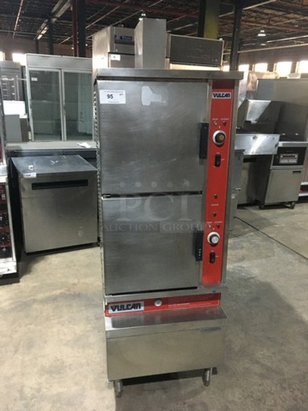 Vulcan Natural Gas Powered Dual Cabinet Steamer! All Stainless Steel! Model VSX10GC Serial AP10431177Z3363! On Legs! 
