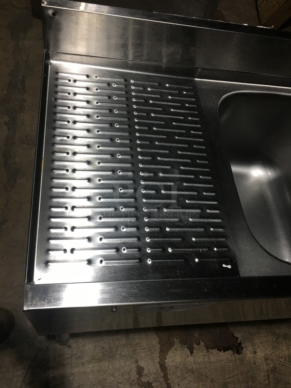 NICE! Krowne Commercial Under The Counter 3 Compartment Sink! With Left Side Draining Board! With Backsplash & Faucet! All Stainless Steel! Model 1843R Serial 10030006009! On Legs! - Image 6 of 11