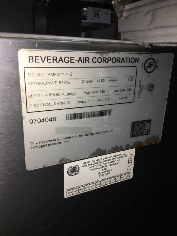 Beverage Air Commercial Milk Cooler! All Stainless Steel! Model SMF34Y1S Serial 9704048! 115V 1Phase! On Commercial Casters! - Image 7 of 9