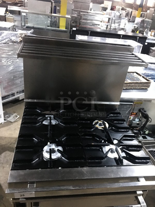 SWEET! Jade Range Commercial Natural Gas Powered 4 Burner Stove! With Full Size Oven Underneath! With Backsplash & Salamander Shelf Overhead! All Stainless Steel! On Commercial Casters! - Image 5 of 12