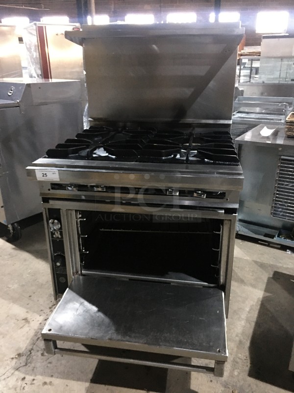 SWEET! Jade Range Commercial Natural Gas Powered 4 Burner Stove! With Full Size Oven Underneath! With Backsplash & Salamander Shelf Overhead! All Stainless Steel! On Commercial Casters! - Image 7 of 12