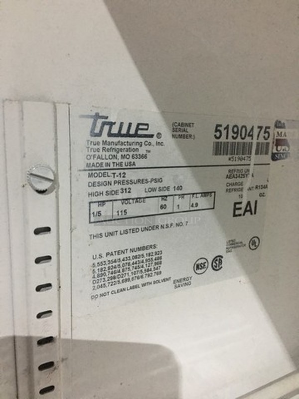Sweet! True All Stainless Steel One Door Reach In Freezer! Model T12 Serial 5190475! 115V 1 Phase! On Casters! Works Great!  - Image 8 of 9