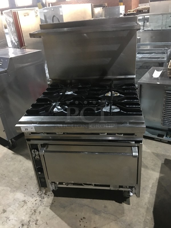 SWEET! Jade Range Commercial Natural Gas Powered 4 Burner Stove! With Full Size Oven Underneath! With Backsplash & Salamander Shelf Overhead! All Stainless Steel! On Commercial Casters! - Image 11 of 12