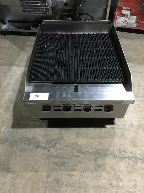 AMAZING! Bakers Pride Commercial Countertop Natural Gas Powered Char Broiler! With Back & Side Splashes! All Stainless Steel! Model BPHCB2424I Serial 090081706007! On Legs!