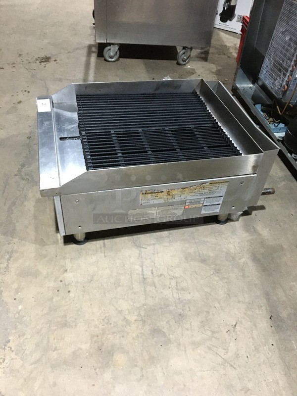 AMAZING! Bakers Pride Commercial Countertop Natural Gas Powered Char Broiler! With Back & Side Splashes! All Stainless Steel! Model BPHCB2424I Serial 090081706007! On Legs! - Image 2 of 9