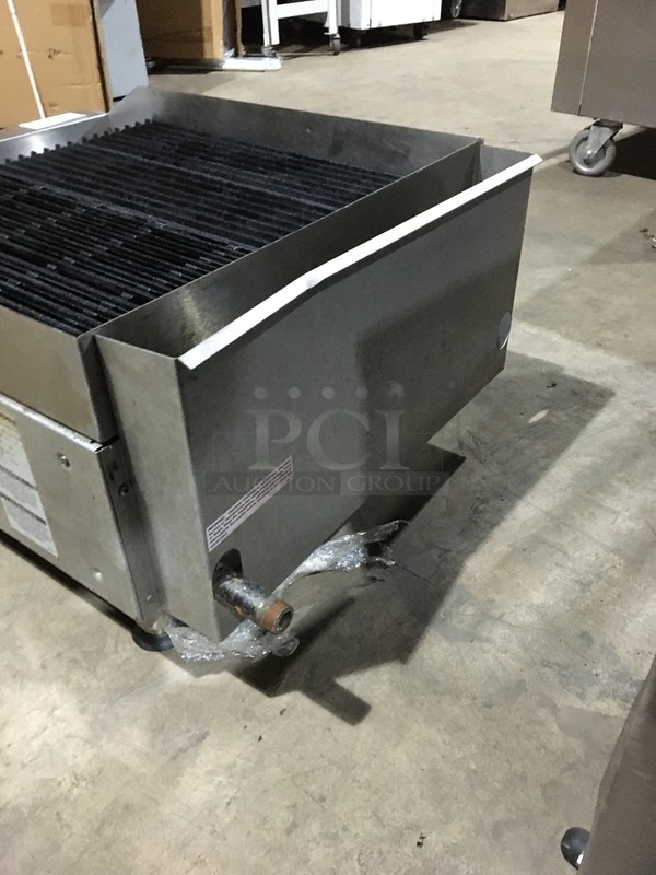 AMAZING! Bakers Pride Commercial Countertop Natural Gas Powered Char Broiler! With Back & Side Splashes! All Stainless Steel! Model BPHCB2424I Serial 090081706007! On Legs! - Image 4 of 9