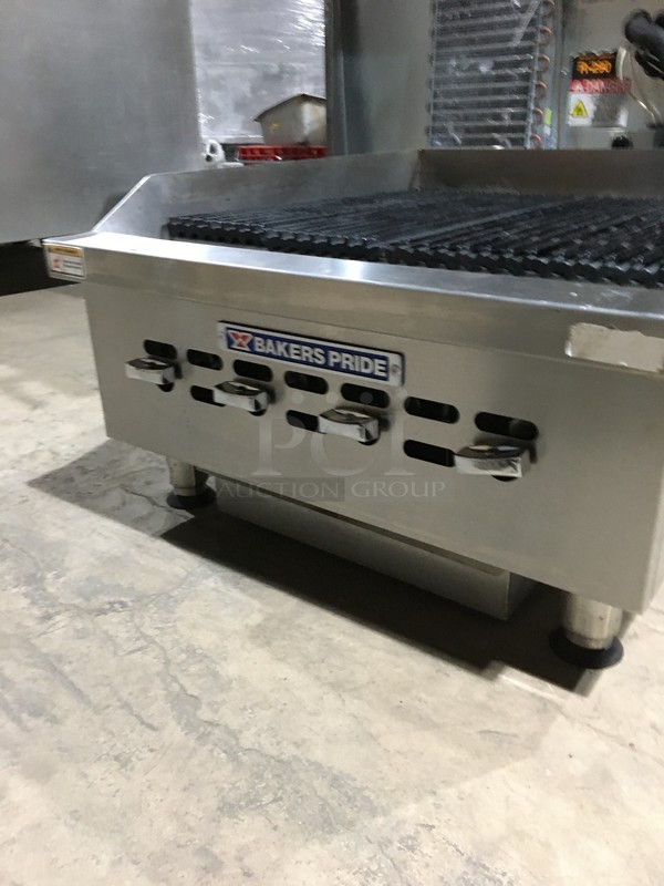 AMAZING! Bakers Pride Commercial Countertop Natural Gas Powered Char Broiler! With Back & Side Splashes! All Stainless Steel! Model BPHCB2424I Serial 090081706007! On Legs! - Image 6 of 9