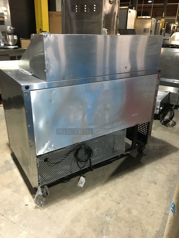 True Commercial Refrigerated Sandwich/Salad Prep Table! With 2 Doors Underneath Storage Space! With Poly Coated Racks! With Commercial Cutting Board! All Stainless Steel! Model TSSU4818MB Serial 7014048! 115V 1Phase! On Commercial Casters!  - Image 4 of 11