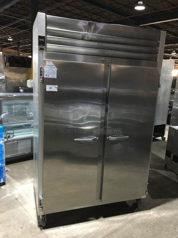 Traulsen Commercial 2 Door Reach In Refrigerator! With Poly Coated Racks! All Stainless Steel! Model G20010 Serial T173370H01! 115V 1Phase! On Commercial Casters! 
