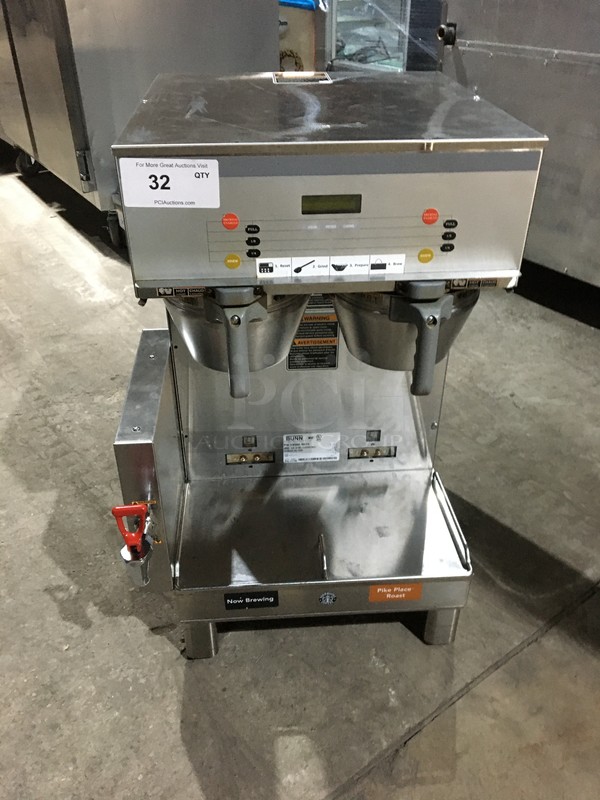 Bunn Commercial Countertop Dual Coffee Brewing Machine! With Hot Water Dispenser! All Stainless Steel! Model DUALSHDBC Serial DUAL141702! 120/208V 1Phase! On Legs! 