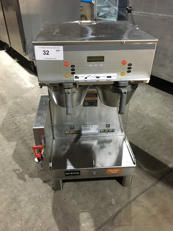 Bunn Commercial Countertop Dual Coffee Brewing Machine! With Hot Water Dispenser! All Stainless Steel! Model DUALSHDBC Serial DUAL141702! 120/208V 1Phase! On Legs!  - Image 1 of 8
