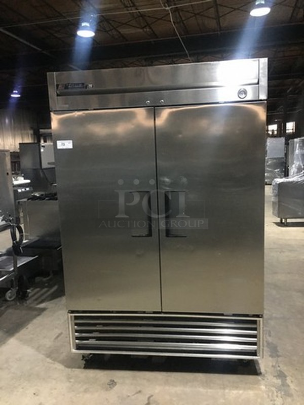 WOW! True 2 Door Stainless Steel Reach In Cooler! Model T49 Serial 14092440! 115V 1 Phase! With Poly Coated Racks! On Commercial Casters! Works Great! 