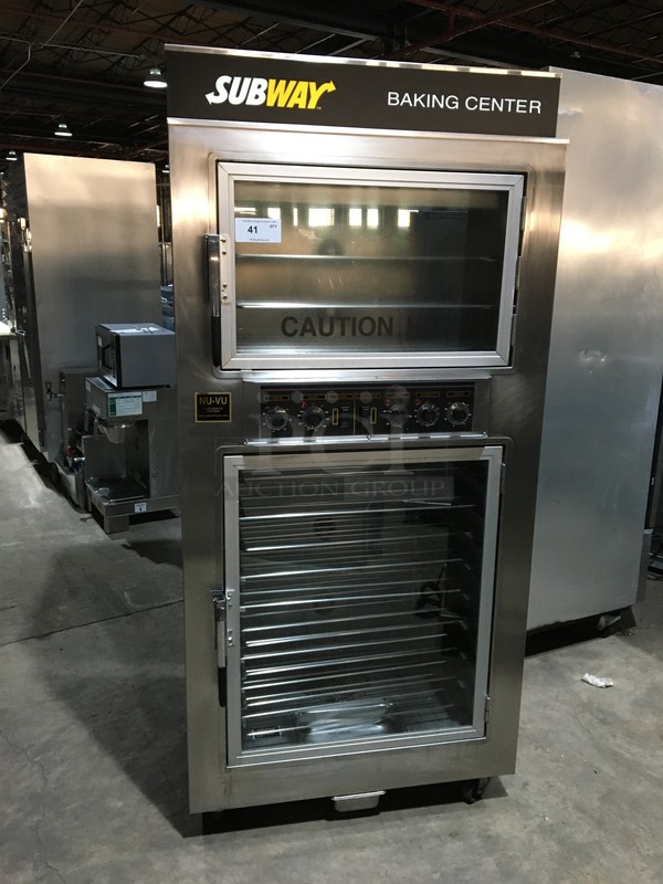 GREAT! Nuvu Double Deck Convection Oven/Proofer Combo! With View Through Doors! All Stainless Steel! Model SUB123 Serial 00324019030400010001! 208V 3+N Phase! On Commercial Casters!