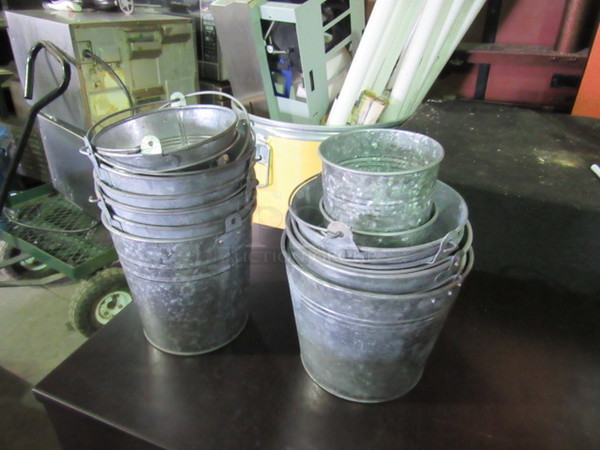 One Lot Of Assorted Galvanized Buckets.