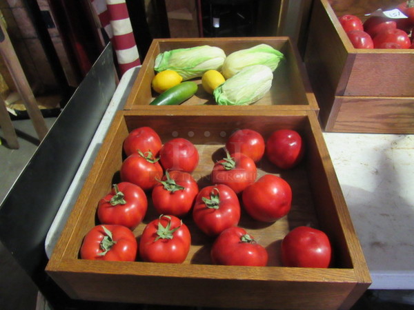 Solid Wooden Box With Vegetable/Fruit Décor. 2XBID. 17.5X15X4.5