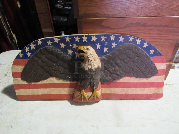 One Wooden Flag/Eagle Wall Décor. 25X12