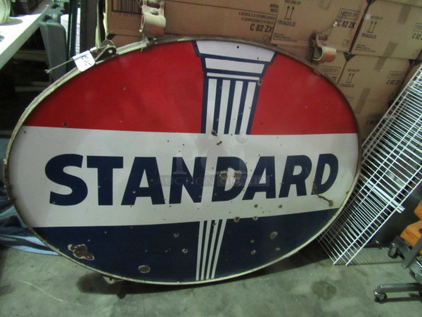 One AWESOME 59X48 VINTAGE Dual Sided STANDARD Tin Sign With Hangers.
