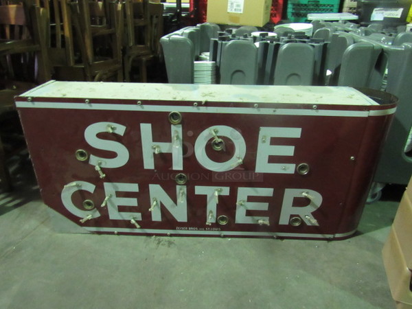 One 54X9.5X42 Dual Sided VINTAGE Shoe Center Lighted Sign, No Bulbs, Not Working But AWESOME!!!!