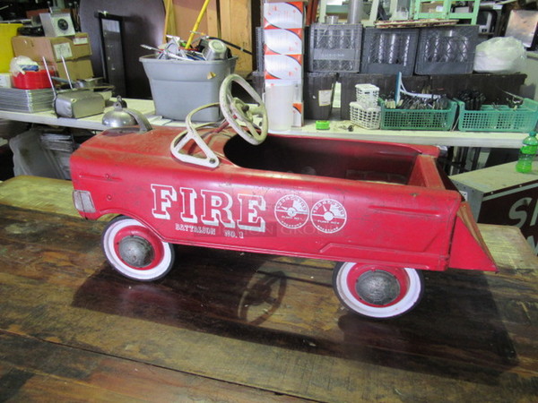 One Vintage Metal Fire Battalion #1 Pedal Car.