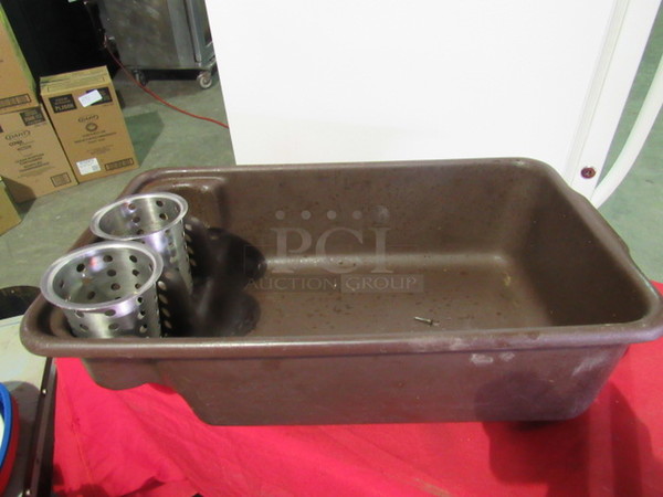 One Bussing Tub With 2 SS Flatware Holders. 