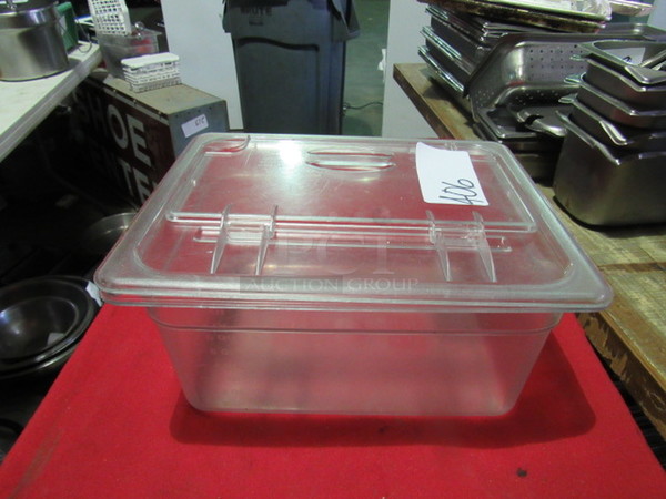 One 1/2 Size 6 Inch Deep Food Storage Container With Hinged Lid.