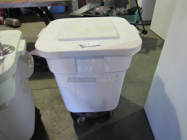 One Ingredient Bin With Lid On Dolly.