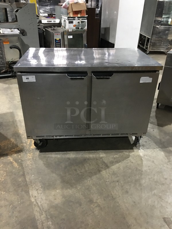 Beverage Air 2 Door Lowboy Cooler/Worktop Freezer! All Stainless Steel! Model WTF48A Serial 10105984! 115V 1 Phase! On Casters! 