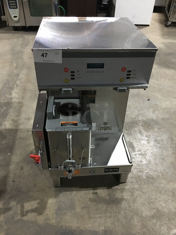 Bunn Commercial Countertop Dual Coffee Brewing Machine! With Hot Water Dispenser! With Beverage Holder/Dispenser! All Stainless Steel Body! Model DUALSHDBC Serial DUAL133812! 120/208V 1Phase! On Legs!