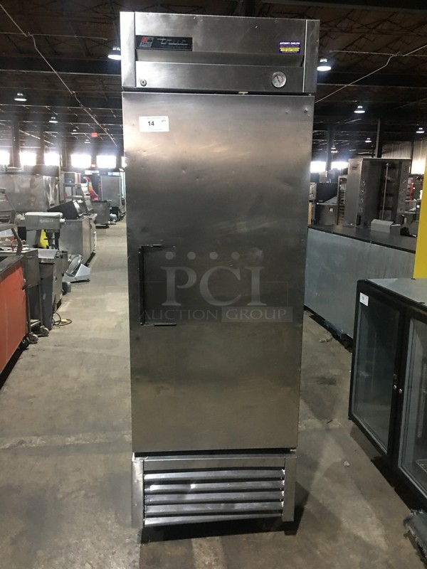 True One Solid Door Reach In Cooler! All Stainless Steel! Model T23 Serial 13120435! 115V 1Phase! On Commercial Casters! 