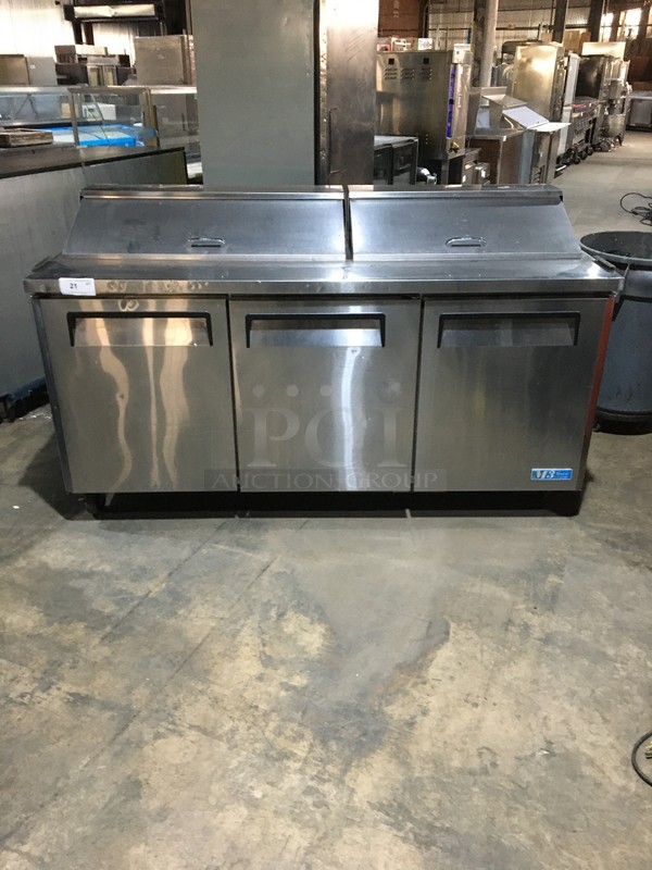 Turbo Air Commercial Refrigerated Sandwich Prep Table! With 3 Underneath Storage Space! With Poly Coated Racks! All Stainless Steel! On Commercial Casters!