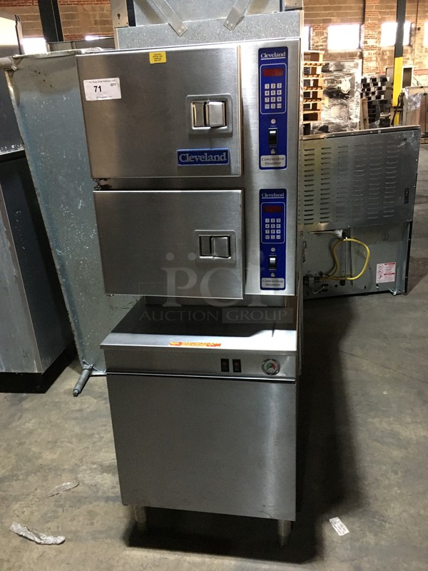 GREAT! Cleveland Range Commercial Natural Gas Powered Dual Cabinet Steamer! All Stainless Steel! Model 24CGM200 Serial WC2516394F01! On Legs! 