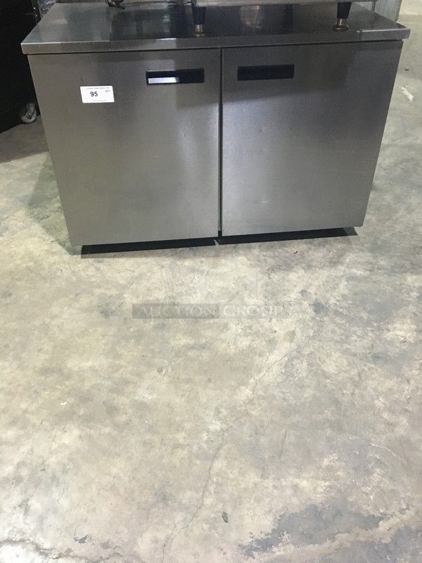 Delfield Commercial 2 Door Refrigerated Lowboy! With Poly Coated Racks! All Stainless Steel! Model UC4048STAR Serial 1403152002308! 115V 1Phase! On Commercial Casters!