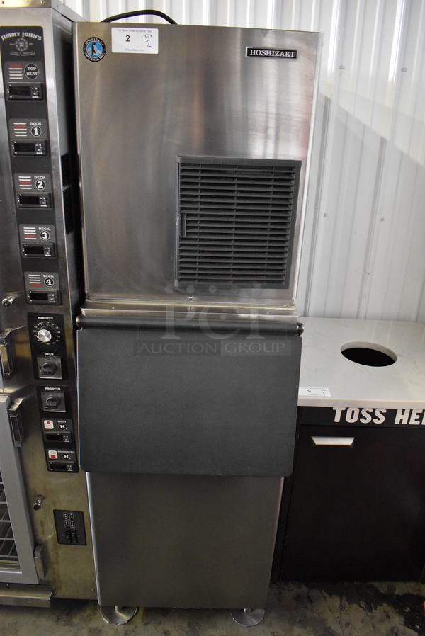 GORGEOUS! 2016 Hoshizaki Model F-801MWH-C Stainless Steel Commercial Ice Machine Head on Stainless Steel Commercial Ice Bin. 115-120 Volts, 1 Phase. 22.5x33x72